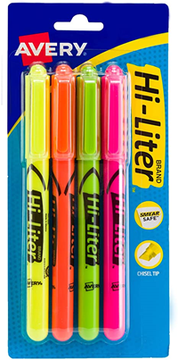 Hiliter Fluro Pen Style Set 4Ct